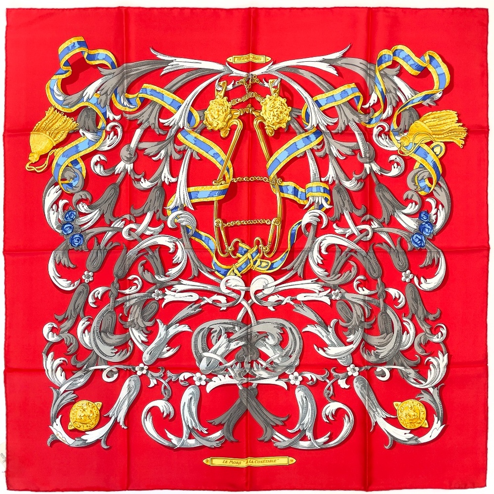 NWT Vintage Hermes Scarf Carré 90 "Le Mors A La Conetable" in Red